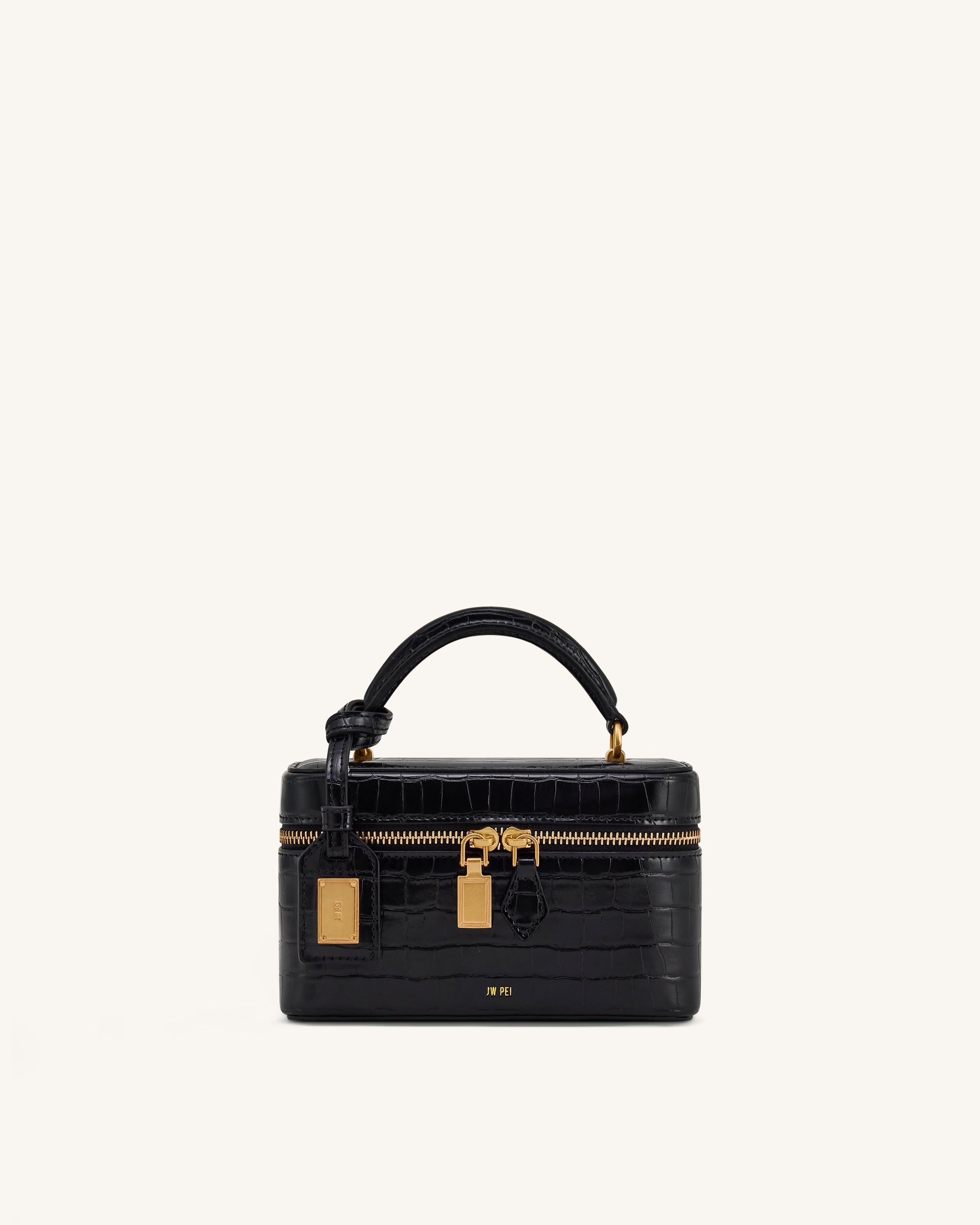 Cleo-Box-Shape-Top-Handle-Bag-Black-Croc-1 Women Fashion Tote Bag Style-big:1057 - Image 1